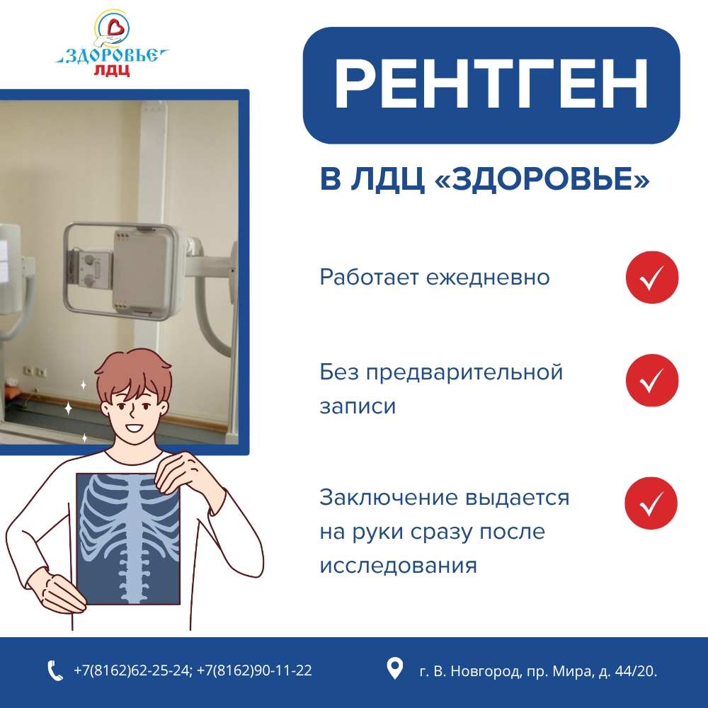РЕНТГЕН РАБОТАЕТ ЕЖЕДНЕВНО, БЕЗ ЗАПИСИ, РЕЗУЛЬТАТ — СРАЗУ НА РУКИ
